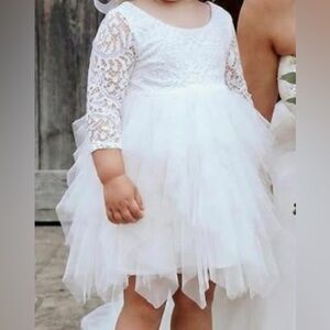 Elegant White Kids flower girl Dress